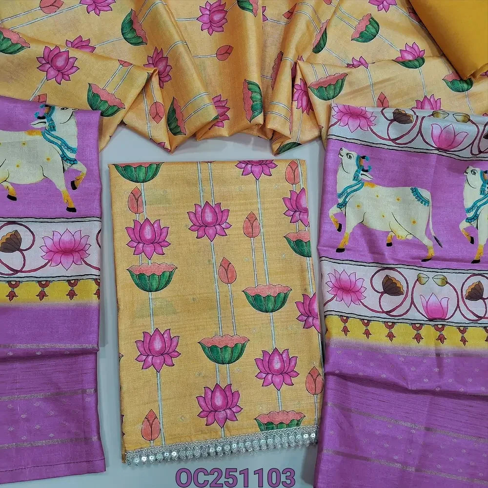 Yellow silk cotton salwar material OC251103-Neidhal