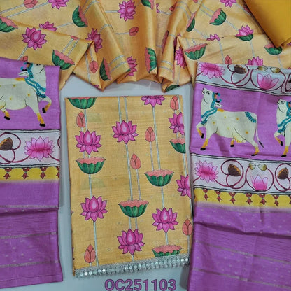 Yellow silk cotton salwar material OC251103-Neidhal