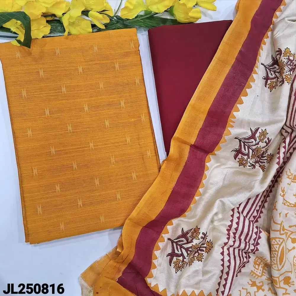 Yellow slub silk cotton salwar material jl250816-Neidhal