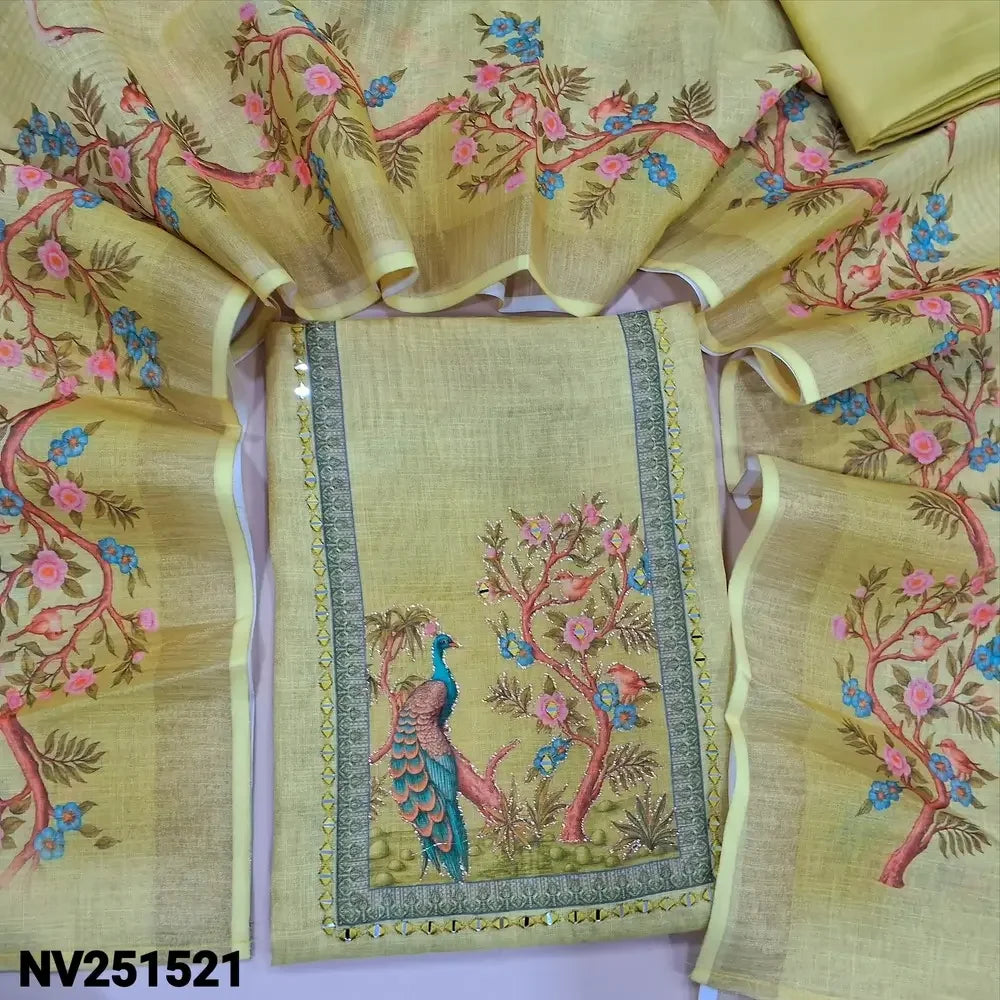Yellow tissue silk cottton unstitched salwar material nv251521-Neidhal