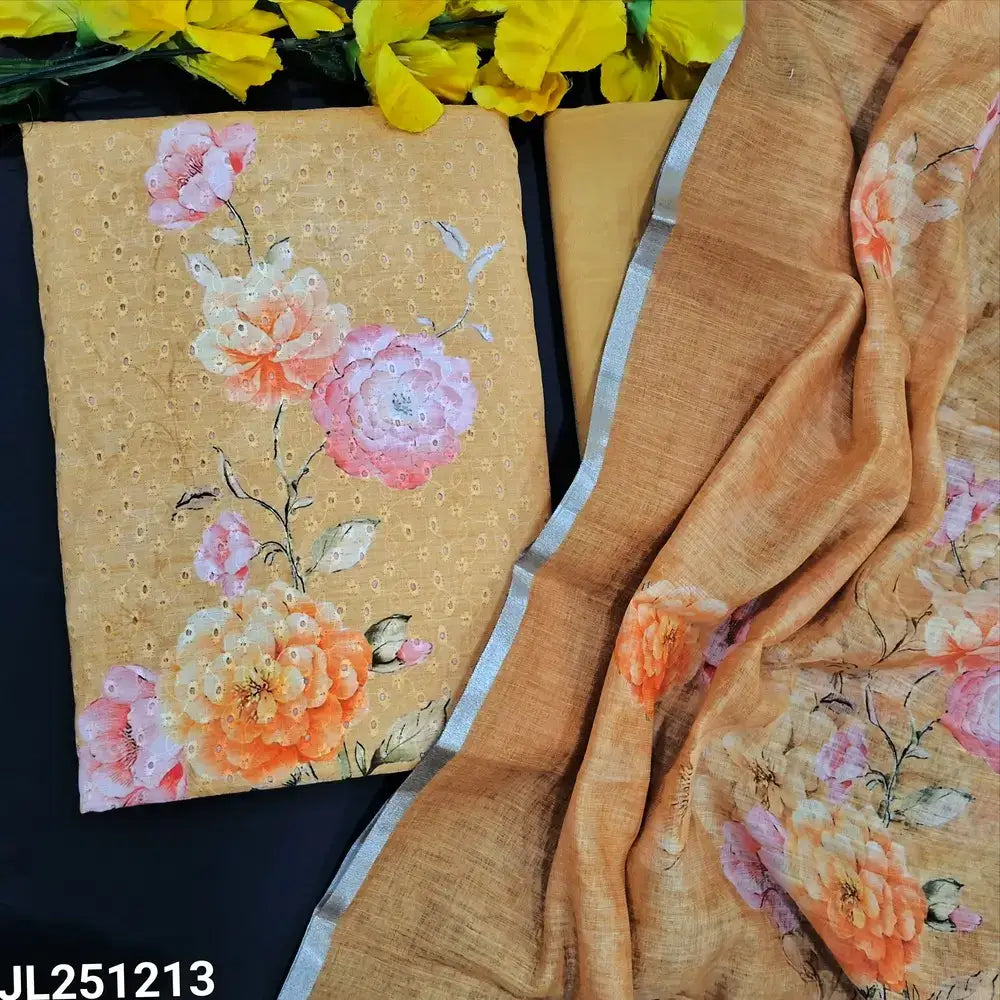 Yellowish beige floral printed cotton salwar material jl251213-Neidhal