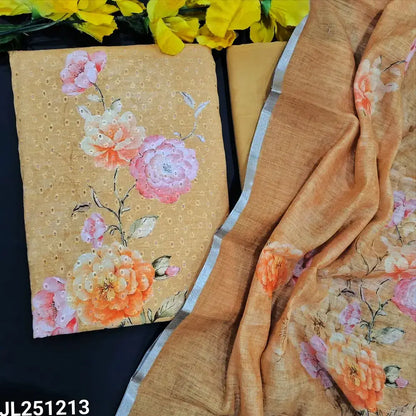 Yellowish beige floral printed cotton salwar material jl251213-Neidhal
