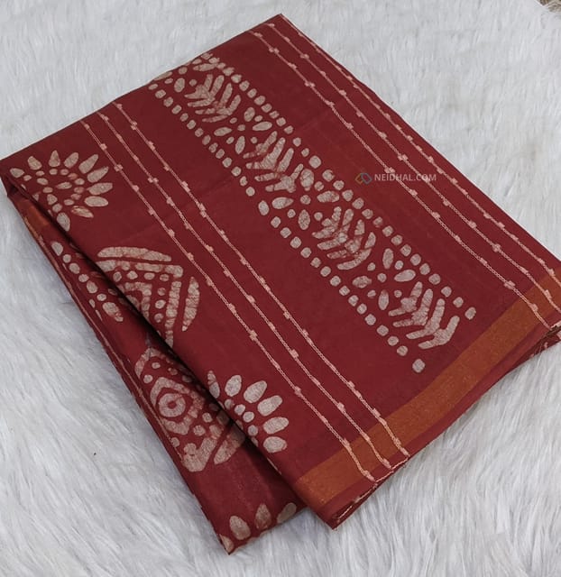 Silk Cotton plain saree with vibrant color combination and pompom lace in  pallu- 61026A * Sale 50% Off * | Swadeshi Boutique