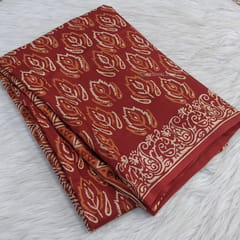 CODE WS802 : Maroon modal masleen saree with beautiful block prints all over(very soft and flowly fabric), block printed pallu ,running plain blouse with borders.