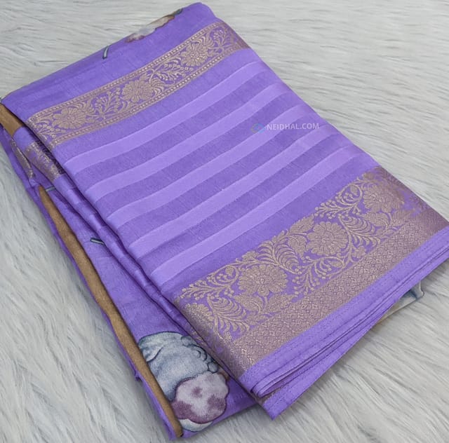 Buy Lavender Purple Saree In Dola Silk With Silver Zari Floral
