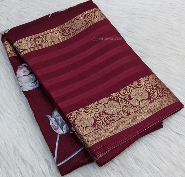DARK MAROON COLOUR PURE SOFT SILK SAREE at Rs.649/Piece in surat offer by  Priyal Fashion
