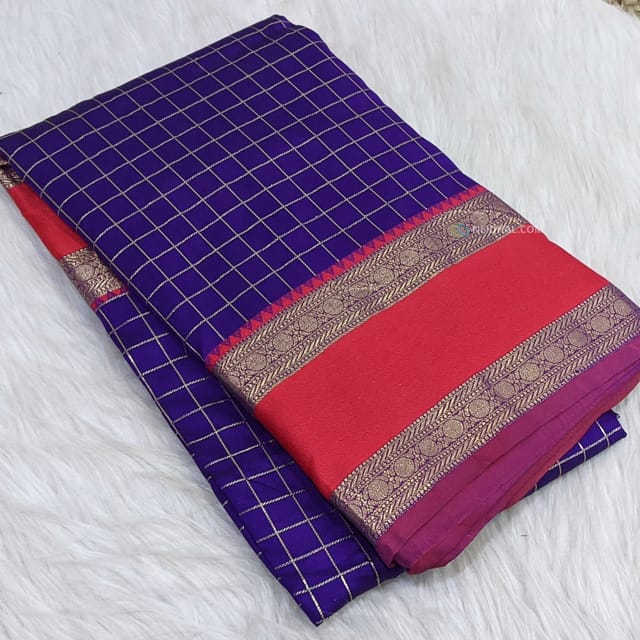 Pink Green Check Border Yellow Cotton Saree - Loomfolks