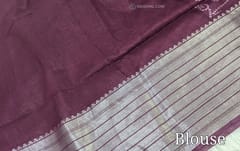 CODE WS956 : Dark beetroot purple bandhani printed fancy silk cotton saree with silver zari woven double side borders, zari woven and printed pallu,running blouse with borders.