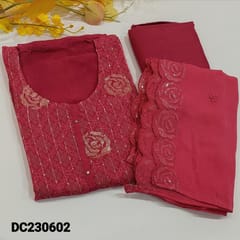 CODE DC230602 : Designer Digital Printed Pink Pure Organza unstitched Salwar material(thin, lining needed)  Banarasi weaving on daman, Santoon bottom, Pure Chiffon dupatta with sequins work and cut work edges.