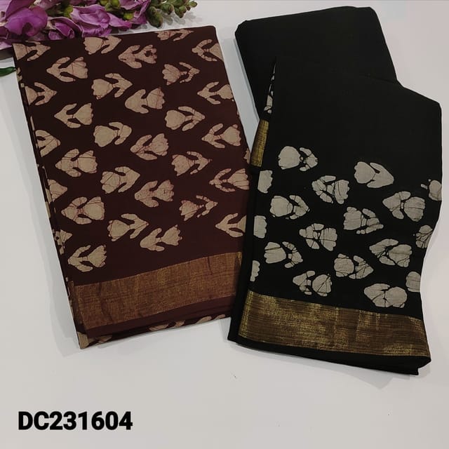 CODE DC231604 : Maroon pure batik printed cotton unstitched salwar material(lining optional)contrast drum dyed bottom,batik dyed soft mul cotton dupatta with borders(tapings needed,inconsistency in prints are not considered as damage)