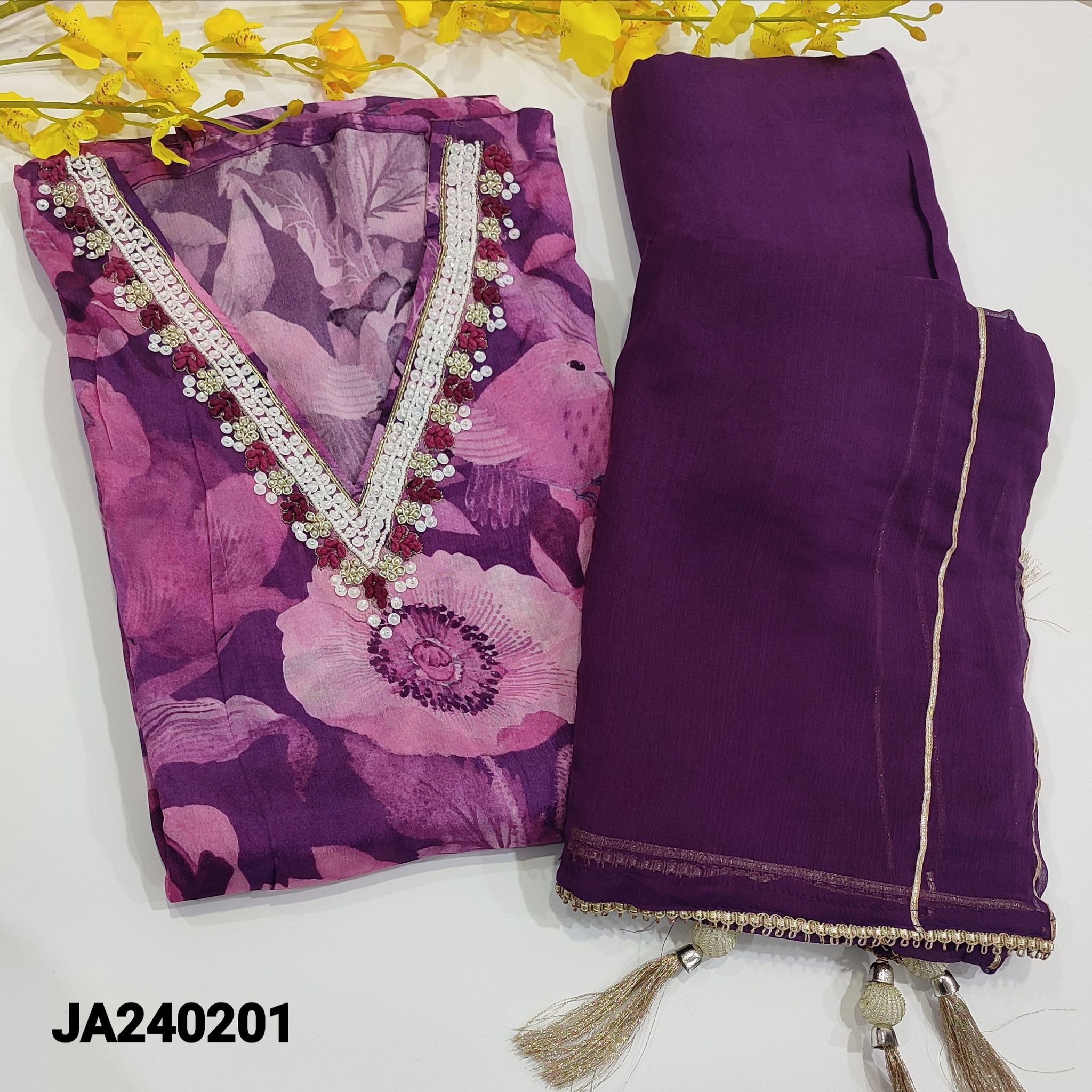 CODE MR241706 : Purple pure cotton unstitched salwar material