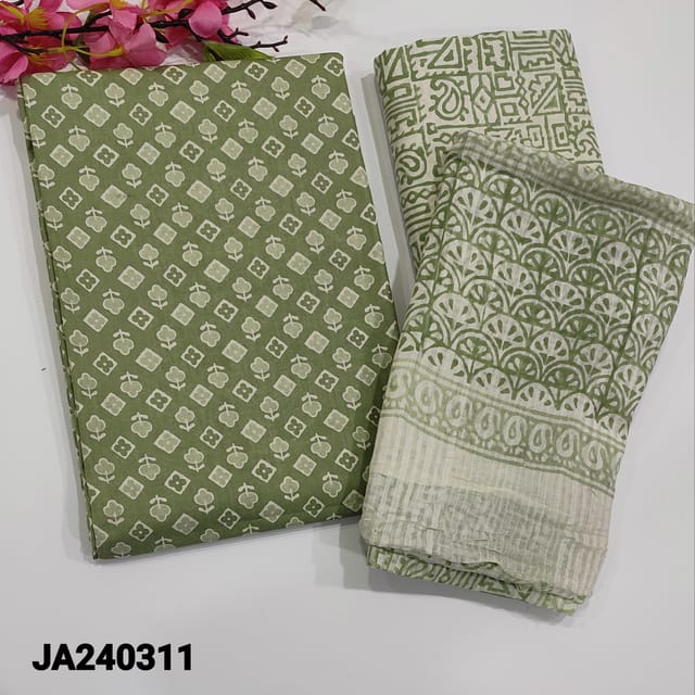 CODE JA240311 : Light green pure soft cotton unstitched salwar material ...