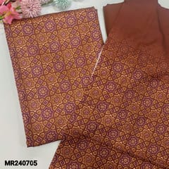 CODE MR240705 : Maroon with purple fancy silk cotton ajrak digital printed unstitched salwar material,(silky,lining needed)matching silky bottom,digital printed soft silk cotton dupatta with fancy tassles.