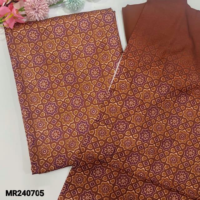 CODE MR240705 : Maroon with purple fancy silk cotton ajrak digital printed unstitched salwar material,(silky,lining needed)matching silky bottom,digital printed soft silk cotton dupatta with fancy tassles.