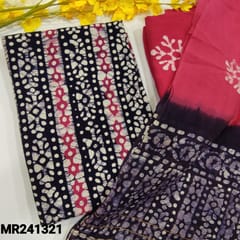 CODE MR241321 : Navy blue base modal cotton unstitched salwar material,original wax batik vertical print all over(soft,lining needed)contrast pink modal bottom,fancy soft cotton dual shaded dupatta(TAPINGS REQUIRED).