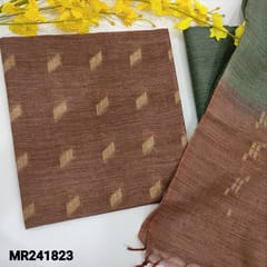 CODE MR241823 :Onion pink Bhagalpuri silk cotton unstitched salwar material,thread woven all over(thin,lining needed)cement green bottom,dual shaded bhagalpuri thread woven dupatta with tassels(TAPINGS REQUIRED)