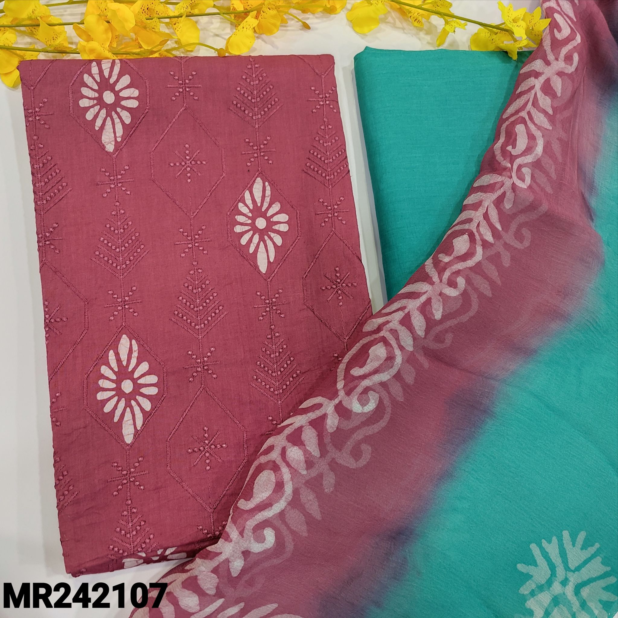 CODE MR241706 : Purple pure cotton unstitched salwar material