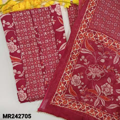 CODE MR242705 : Dark pink soft cotton unstitched salwar material,zari&sequins work on yoke,floral pritned all over(lining optional)printed cotton bottom,crinkled mul cotton dupatta with kota lace tapings.