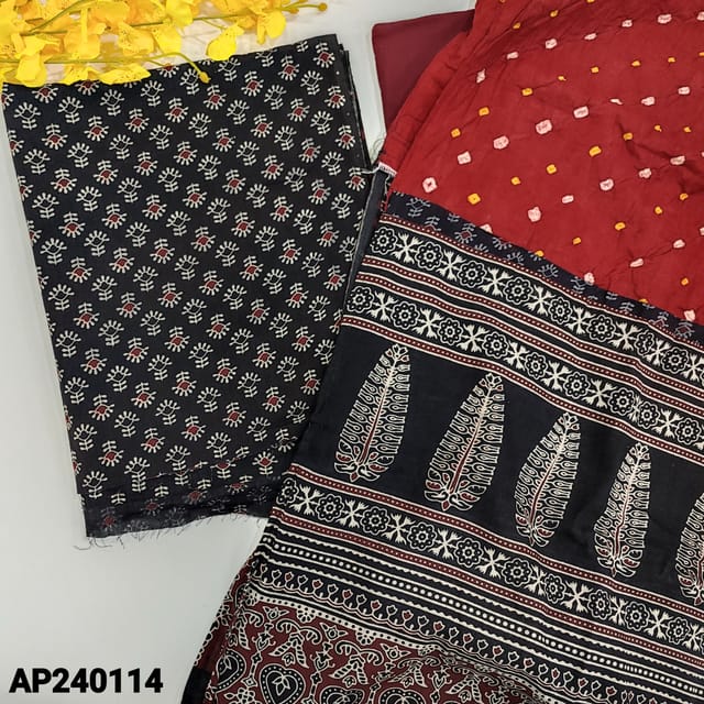 CODE AP240114 : Black premium cotton unstitched salwar material, ajrak ...