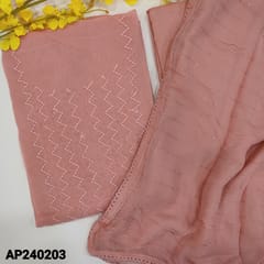 CODE AP240203 : Pastel pink fancy organza unstitched salwar material,thread&sugar bead work on yoke(thin,lining needed)matching santoon bottom,soft chiffon dupatta with lace tapings.