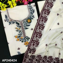 CODE AP240424 : Half white handloom silk cotton unstitched salwar material, jamdani weaving pattern on front(soft, lining needed)matching drum dyed fabric provided for lining, NO BOTTOM, jamdani weaving designed dupatta(REQUIRED TAPINGS).