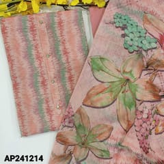 CODE AP241214 : Pink with golden tint tissue silk cotton unstitched salwar material,fancy buttons on yoke(soft,lining needed)silk cotton dupatta,floral printed tissue silk cotton dupatta with zari borders.