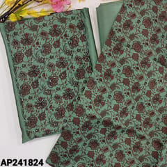 CODE AP241824 : Cement green fancy crepe silk unstitched salwar material, digital printed work with cut bead work,printed all over(lining needed)printed daman border,matching silky fabric provided for bottom and lining, digital printed silk cotton dupatta
