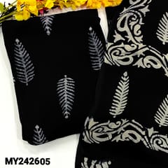 CODE MY242605 : Black designer original wax batik crepe georgette unstitched salwar material(thin fabric, lining needed)matching crepe georgette bottom, crepe georgette dupatta with original wax batik(REQUIRES TAPINGS).