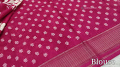 CODE WS1301 : Dark pink floral printed soft fancy dola silk saree, zari woven double side borders, floral printed pallu, printed blouse with borders.