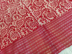 CODE WS1319 : Reddish maroon Bagal puri original wax batik silk cotton saree, big silver zari borders, running blouse with silver zari lines and borders.