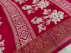 CODE WS1316 : Dark pink printed fancy dola silk saree with sequins work, zari woven borders, printed running blouse.