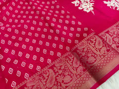 CODE WS1316 : Dark pink printed fancy dola silk saree with sequins work, zari woven borders, printed running blouse.