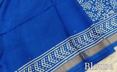 CODE WS1327 :Ink Blue Fancy Modal silk saree,thin gold zari borders, printed all over,Printed pallu and running blouse with printed borders