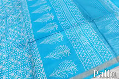 CODE WS1328 : Light Blue Fancy Modal silk saree,thin gold zari borders, printed all over,Printed pallu and running blouse with printed borders