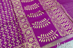 CODE WS1329 :Beetroot Purple Fancy Modal silk saree,thin gold zari borders, printed all over,Printed pallu and running blouse with printed borders