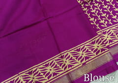 CODE WS1329 :Beetroot Purple Fancy Modal silk saree,thin gold zari borders, printed all over,Printed pallu and running blouse with printed borders