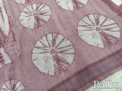 CODE WS1334 :Onion Pink fancy semi linen saree with shibori design all over,silver tissue borders,printed running blouse