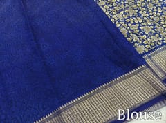 CODE WS1343 :Blue pure Binny Silk Saree,floral prints all over,zari lines for pallu,running blouse with borders