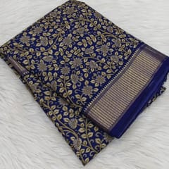 CODE WS1343 :Blue pure Binny Silk Saree,floral prints all over,zari lines for pallu,running blouse with borders