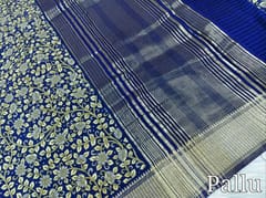 CODE WS1343 :Blue pure Binny Silk Saree,floral prints all over,zari lines for pallu,running blouse with borders