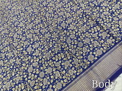 CODE WS1343 :Blue pure Binny Silk Saree,floral prints all over,zari lines for pallu,running blouse with borders