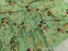 CODE WS1352 : Pastel green floral printed premium satin silk saree(soft, silky)cut work edges borders with Swarovski stones, floral printed running blouse.