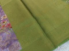 CODE WS1347 : Lavender designer silk cotton saree,double side borders with cut work edges, contrast running blouse, green rich zari woven pallu.