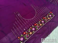 CODE WS1363 : Dark beetroot purple Vichithra silk saree with embroidered border& mukaish stone work, running blouse with rich work