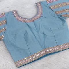 CODE WS1323 : Pastel Blue Fancy organza designer saree (Blouse measurements : height : 16 inches , width : 19 inches , fits upto size 40 , L Size ,can be altered to smaller sizes )(CHECK FULL DESCRIPTION BELOW)