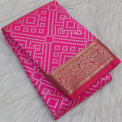 CODE WS869 :Hot Pink fancy silk cotton thread woven bandhani design saree(soft and smooth),zari woven double side borders,rich zari woven pallu,running blouse with self design and borders