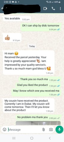 Hi mam, Received the parcel yesterday. Your help is greatly appreciated. I am impressed by your quality service's. Thank u so much mam god bless you- Reviewed on 30 JULY -2024