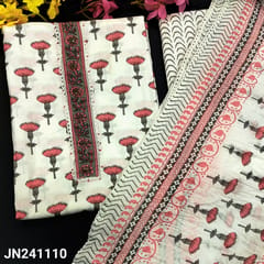 SUPER SAVER COMBO 29:  White base pure soft cotton & Pink fancy silk  cotton unstitched Salwar material (JN241110 & JN240613 )