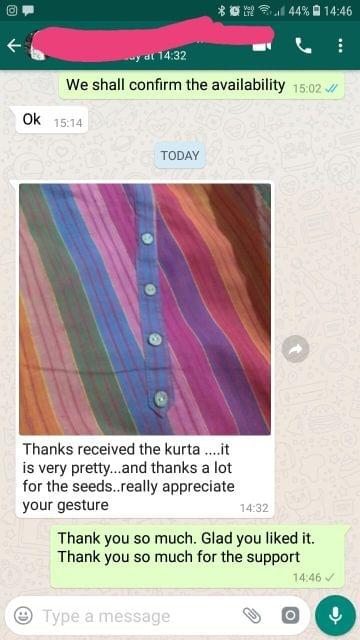 Thanks received the kurta... It is very pretty... And thanks a lot for the seeds... really appreciate your gesture. -Reviewed on 08-April-2019