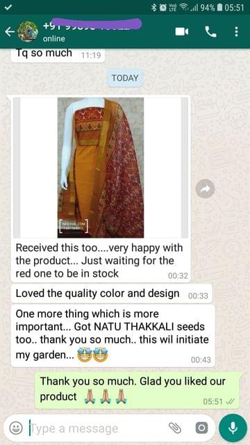 Received this too.... Very happy with the product... Just waiting for the red one to be in stock... Loved the quality color and design... One more thing which is more important... I got tomato seeds too... Thank you so much... This will initiate my garden. -Reviewed on 12-Jul-2019